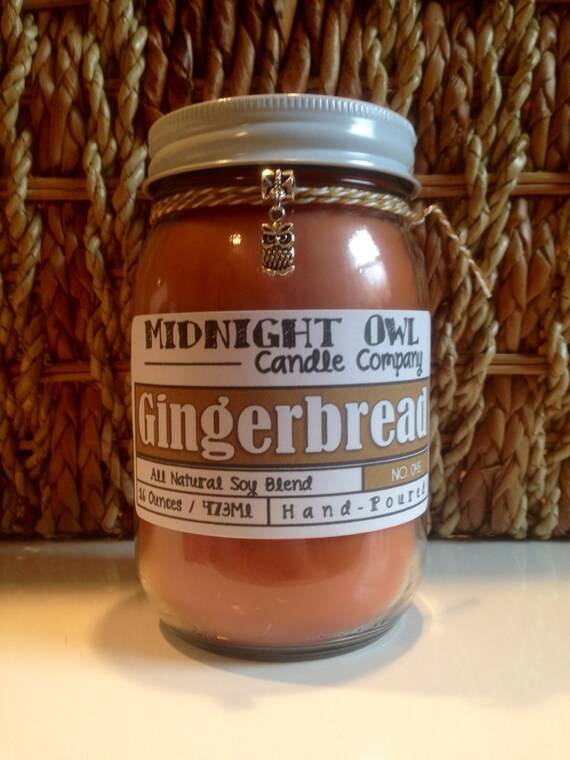 Gingerbread scented Mason Jar Candle 16oz by MidnightOwlCandleCo