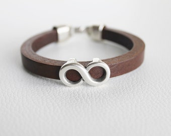 Infinity bracelet. Unisex bracelet. Bracelet pour homme. Genuine and top quality leather. Square cut leather. Brown bracelet. Pulsera varón.