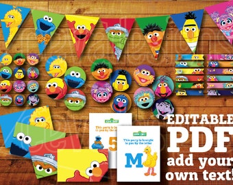 60+ pages Printable Sesame Street Birthday Decoration / Sesame Street Party Decor Instant Digital Download with Elmo Banner / Bunting