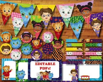 Printable Daniel Tiger Birthday Party Decoration / Daniel Tiger's Neighborhood Party Decor Instant Digital Download with Banner / Bunting