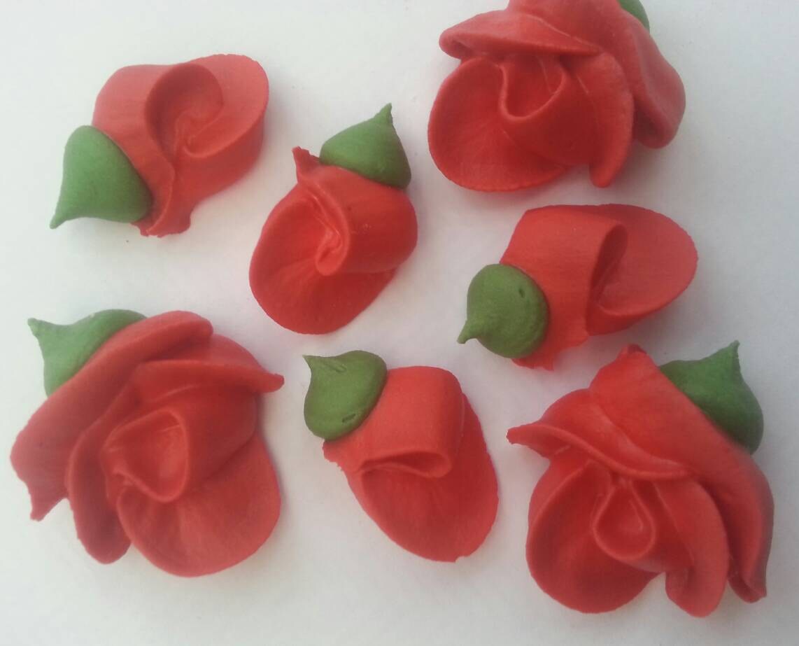 24 Hand piped royal icing half roses and buds edible sugar