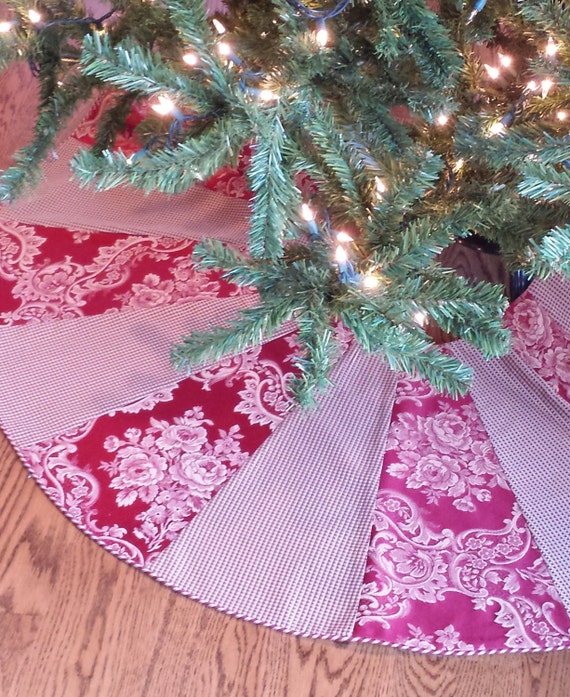 50 Damask Christmas Tree Skirt red gold jacquard