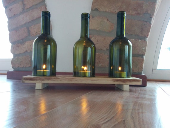 Glas Kerzenhalter Weinflasche und Paletten Holz von GARAGEbySilvio Kerzenständer Holz Weinflasche ~ Glas Kerzenhalter Weinflasche und Paletten Holz von GARAGEbySilvio