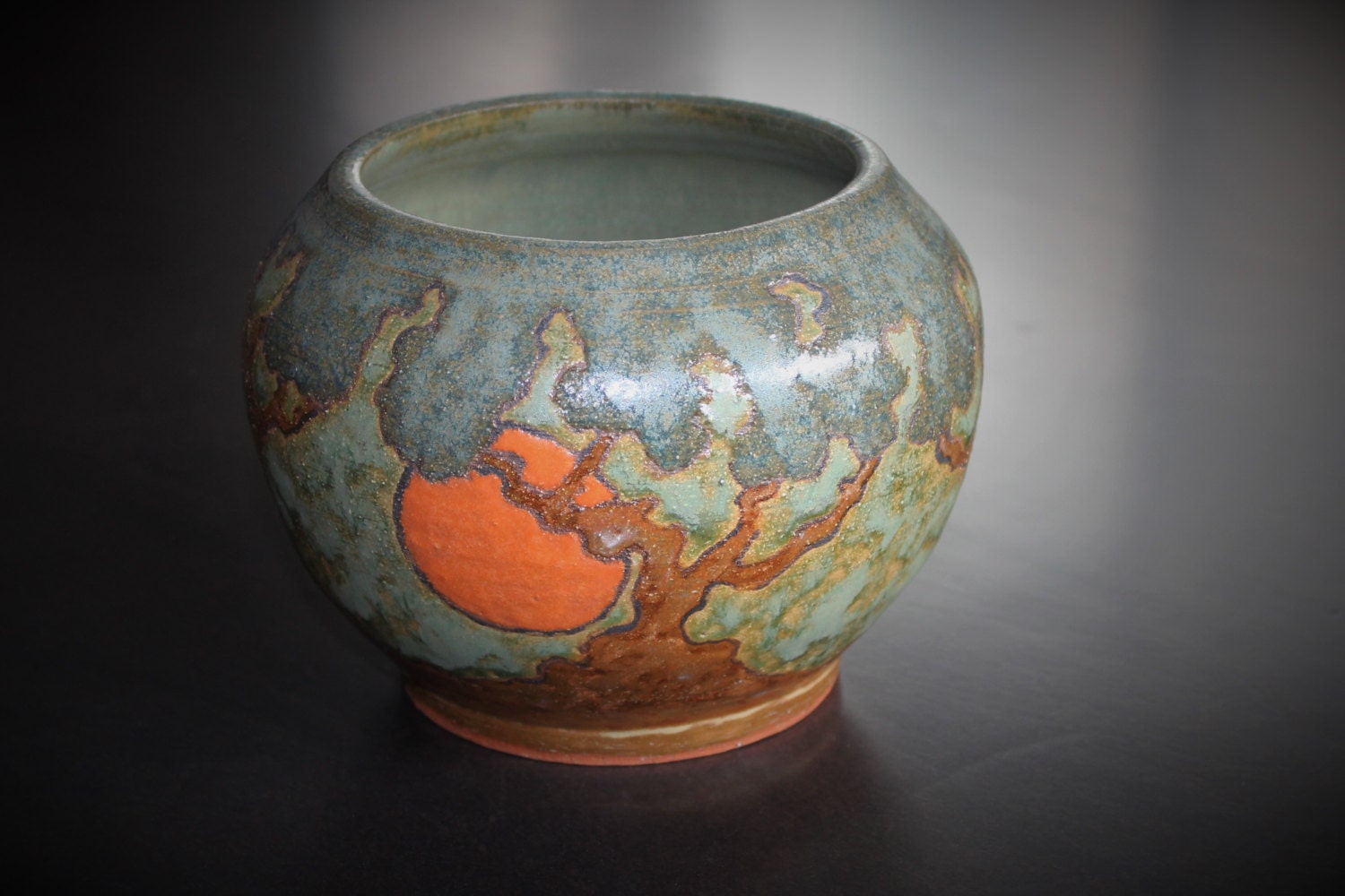 Handmade Pottery Vase Arts & Crafts Trees and Sunset/Sunrise