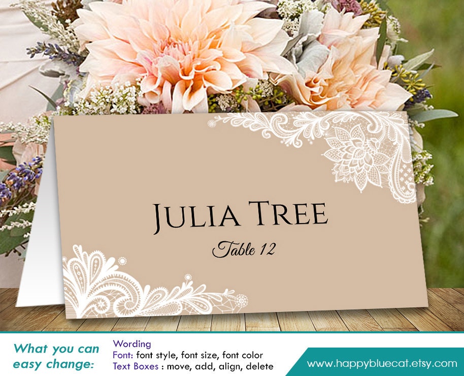 DiY Printable Wedding Place Card Template Instant Download