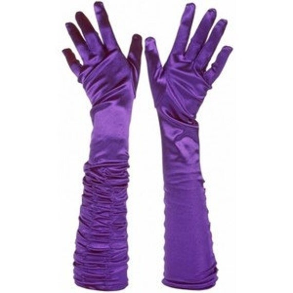 purple evening gloves