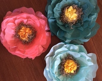 Three 12" tissue flowers