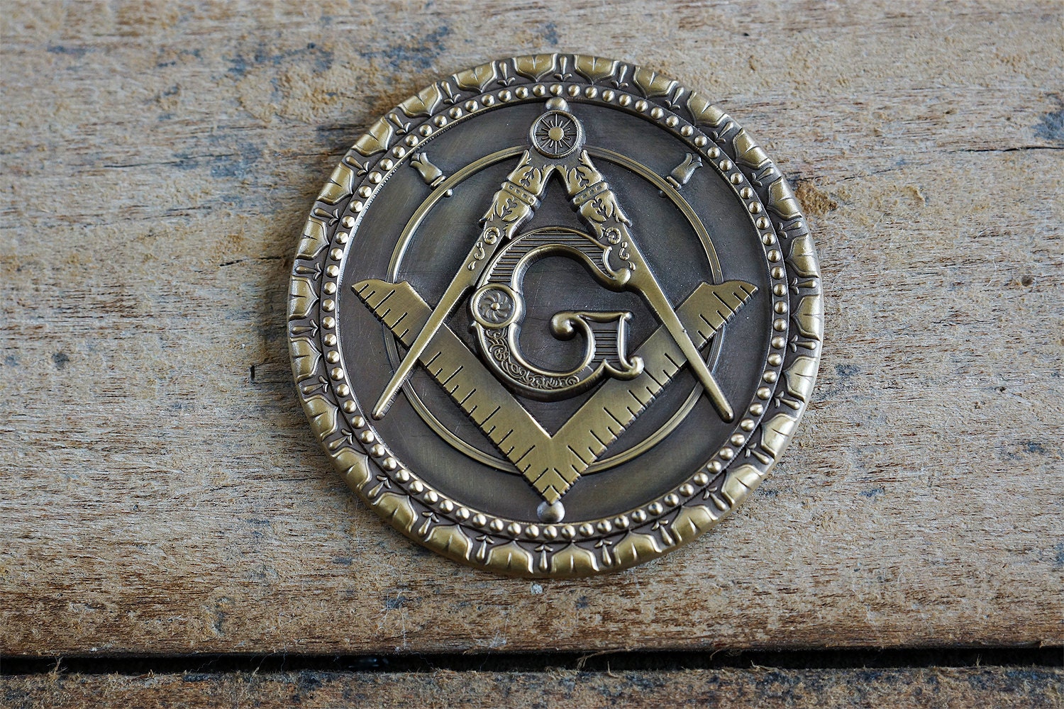 Masonic Antique Brass Square and Compass Auto by MasonicExchange