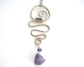 Handmade necklace - Wire Wrapped German Silver Pendant-Amethyst Beads - Hand Hammered Pendant - Elegant Jewelry