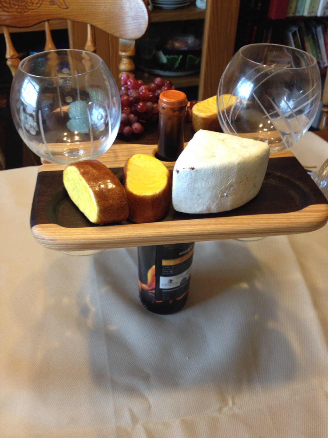 Wine caddy and cheese board handcrafted from by EventristCreations
