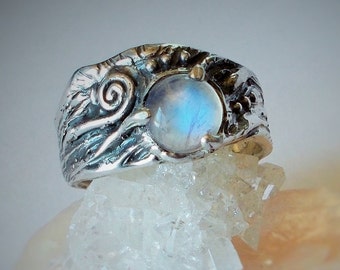 Bague Bronze Sertie Pierre De Lune - Bijou D'artiste Signé N°151 Z - Taille 56/57