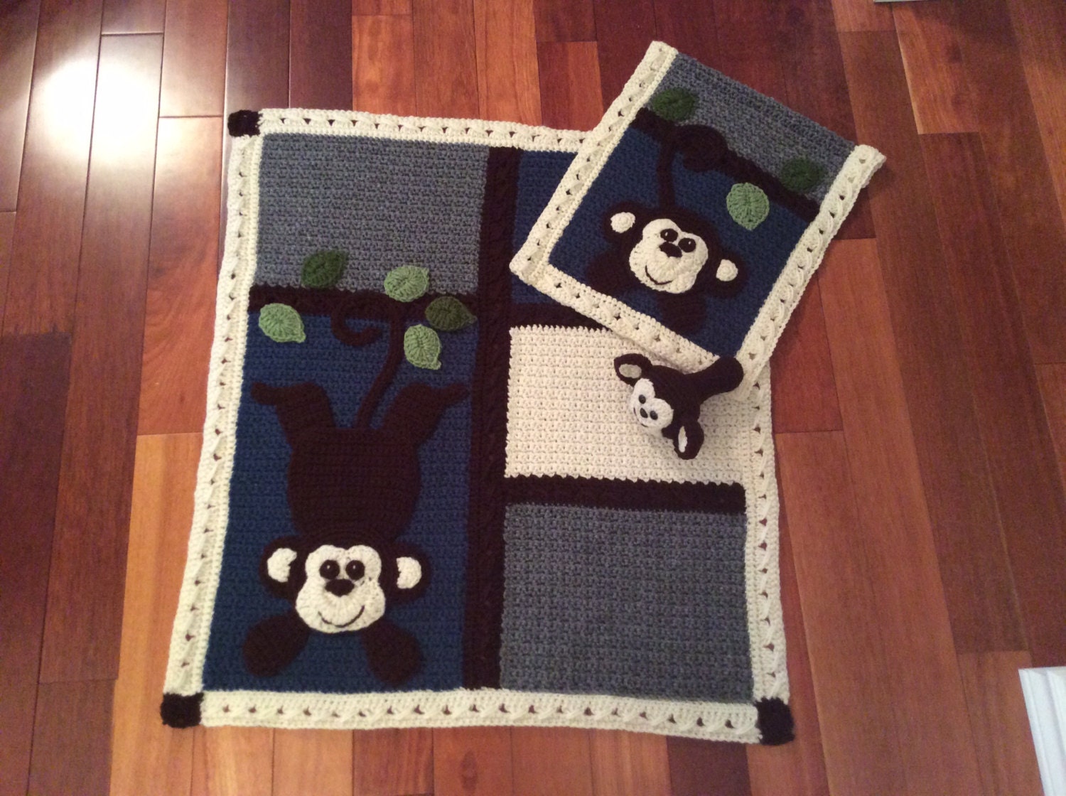 Lil Monkey Blanket set crochet pattern baby blanket wall