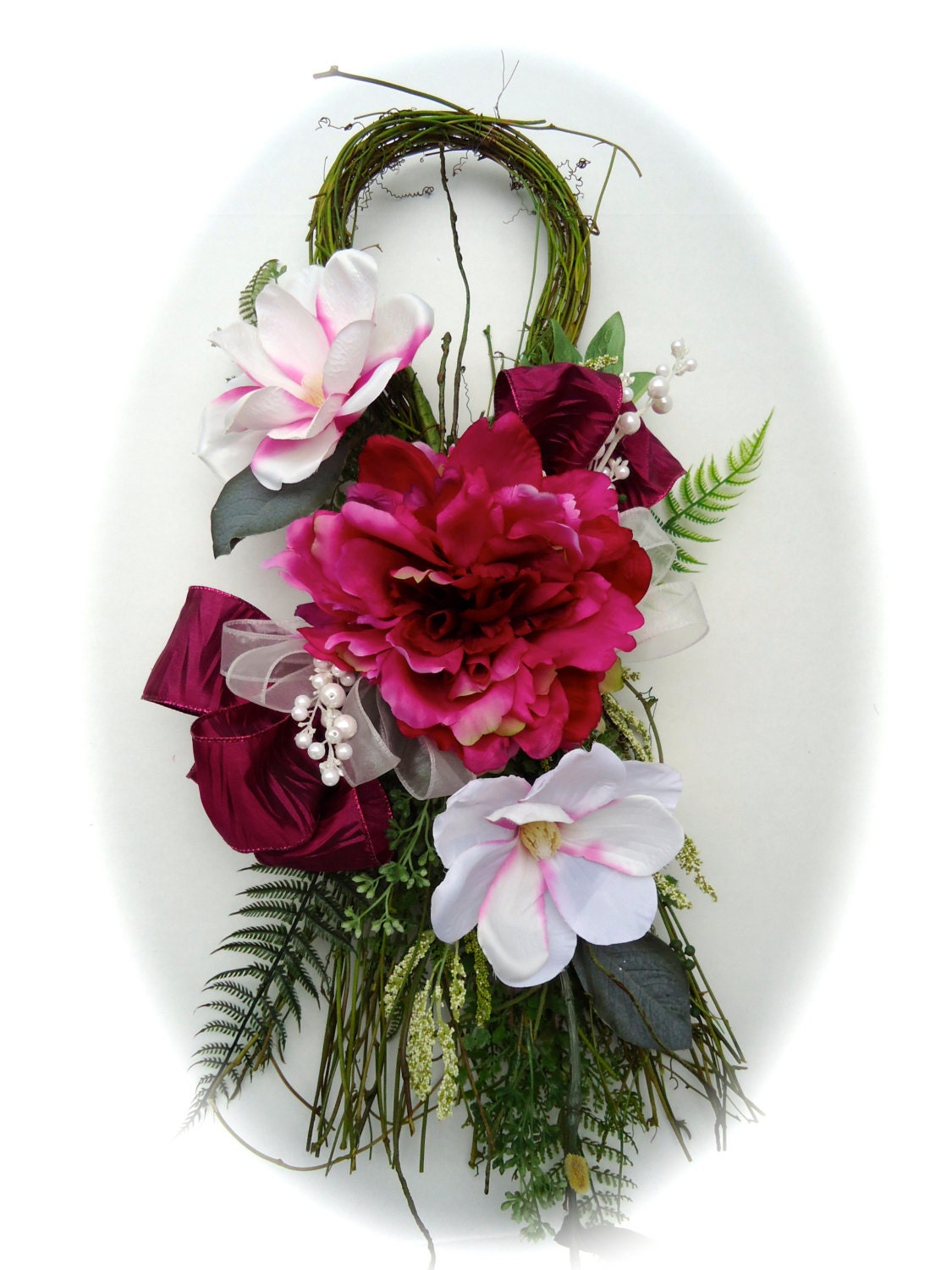 silk floral swag on natural vine base white magnolia and silk floral swag on natural vine base white magnolia and
