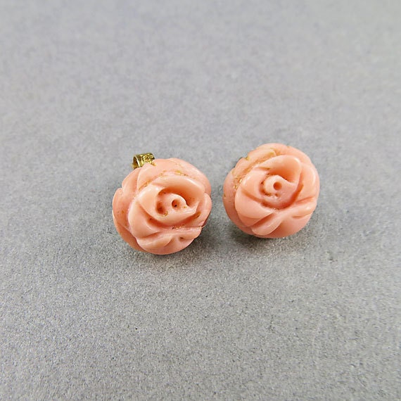 Old Natural Coral Earrings With 9k Gold Fittings Carved Coral Jewelry ...
