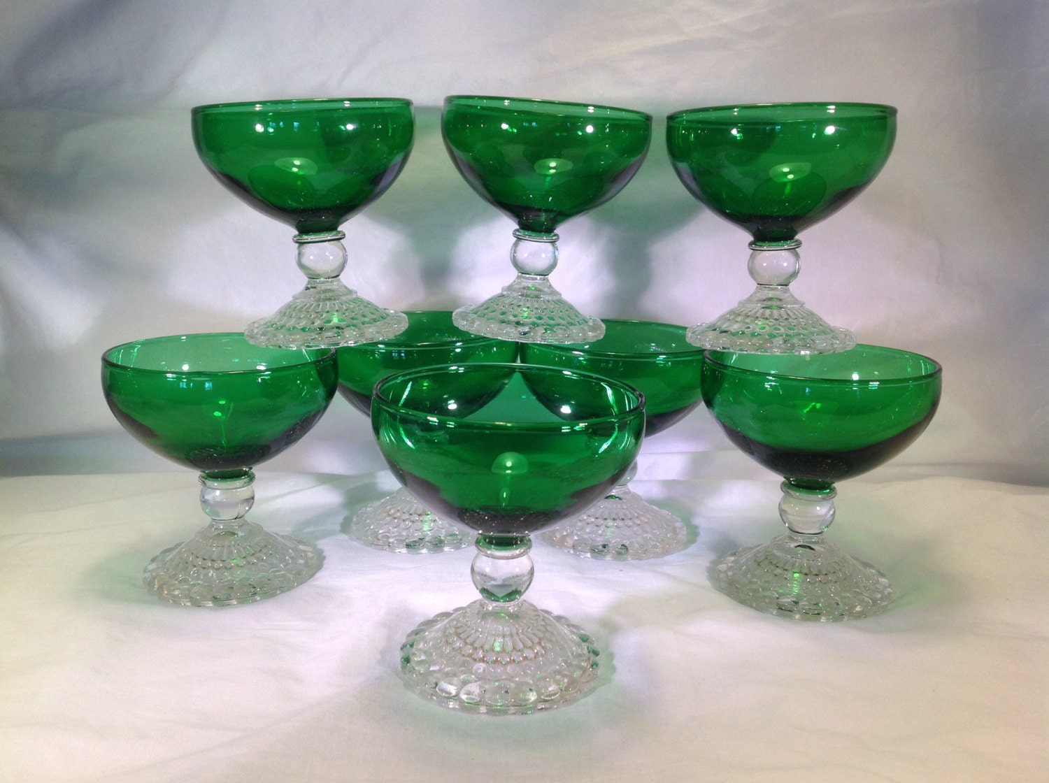 Mid Century Anchor Hocking Forest Green Bubble Glass Set Of 8