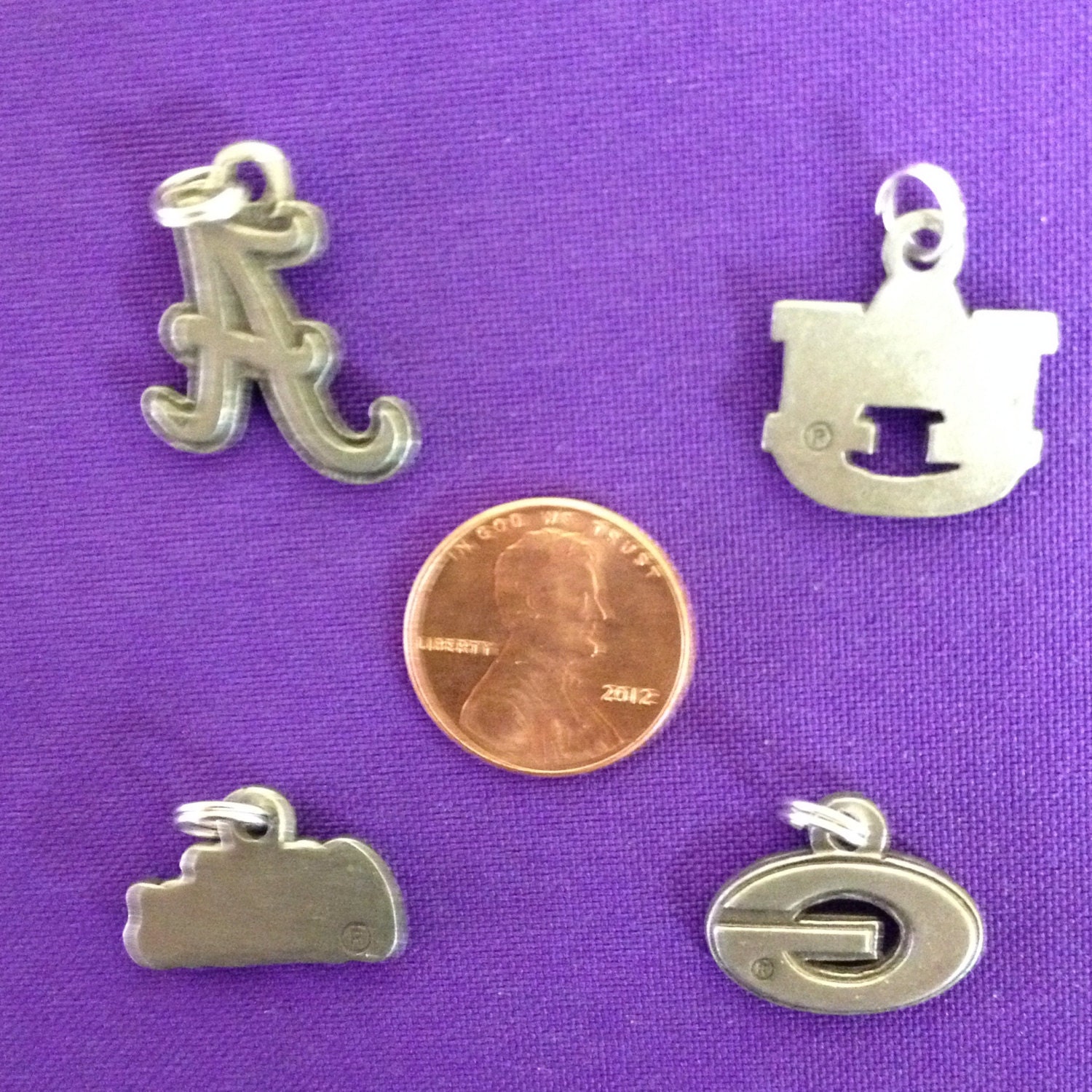 Licensed Collegiate Charms in Pewter for UGA Alabama Auburn