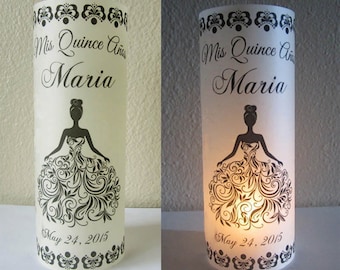 12 Personalized Quinceanera Birthday Party Luminary Table Decoration Paris Eiffel Tower, Castle