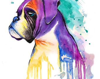 Custom Pet Portrait Boxer Dog Watercolor Painting Custom pet portrait original watercolor painting pet portrait dog painting