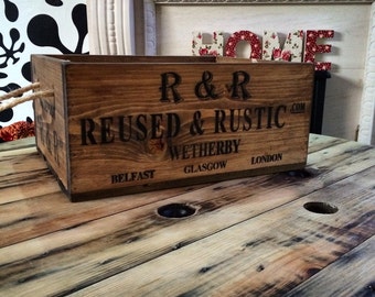 Reused and Rustic Wooden Crate with Rope Handles.