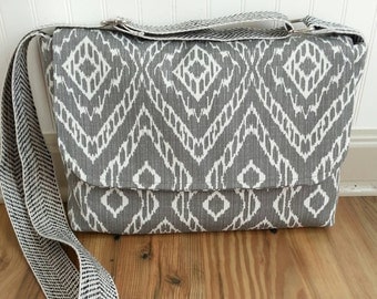 Grey chevron messenger bag, jw service bag, ipad bag, cross body, made to order