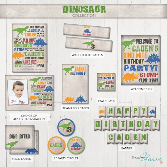 Dinosaur Party Package, Dinosaur Birthday Invitation, Dinosaur Printables, Dinosaur Printable Party Package, Dinosaur party printables