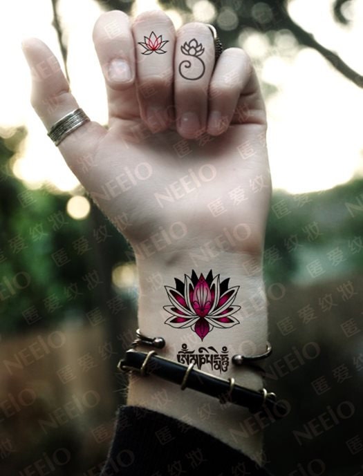 Lotus Sanskrit temporary tattoos for men women by Coolfashion4u