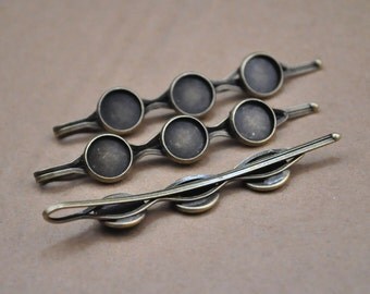 Bronze Hiar Clips,antique bronze bobby pins with 10mm Round pad Cabochon base setting,Hair clip blanks,hair pin tray,71mm Long.