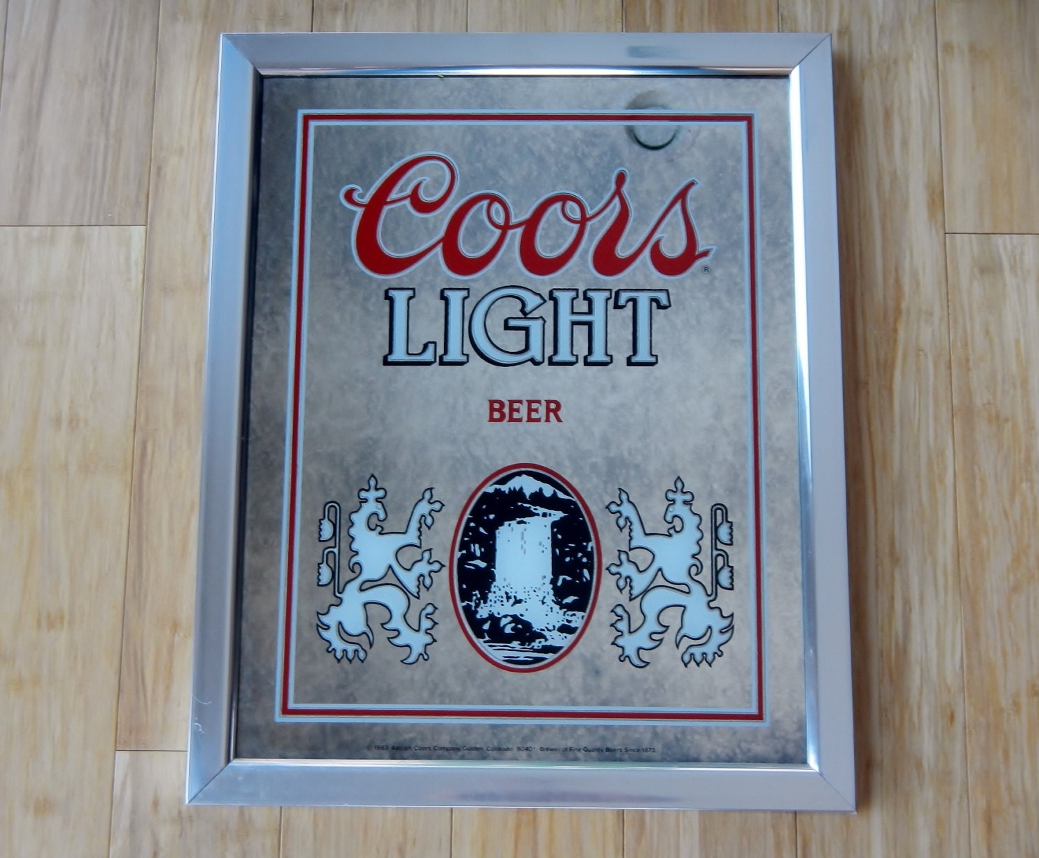 Vintage Coors Light Mirror Sign silver red 1983 bar