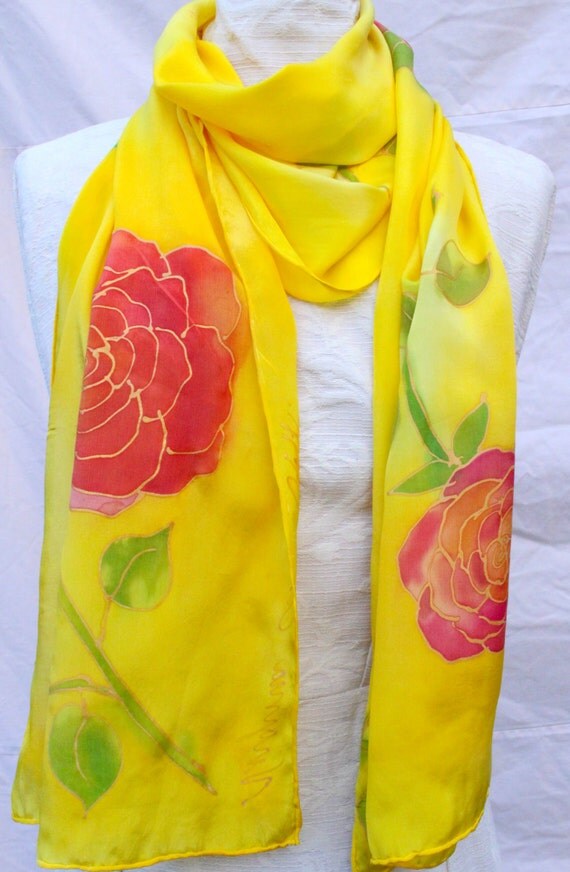 Hand painted silk scarves painted by artist by VirginiasSilkGarden