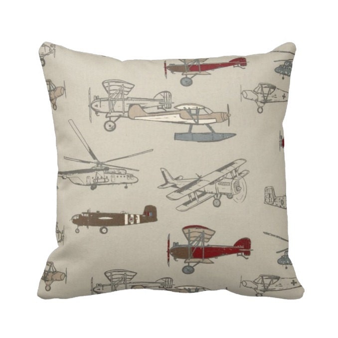 Zippered Vintage Airplane Throw Pillow Cover by Primal Vogue
