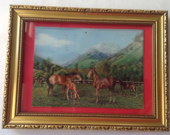 Horses and Mountains Vintage Stereo Postcard