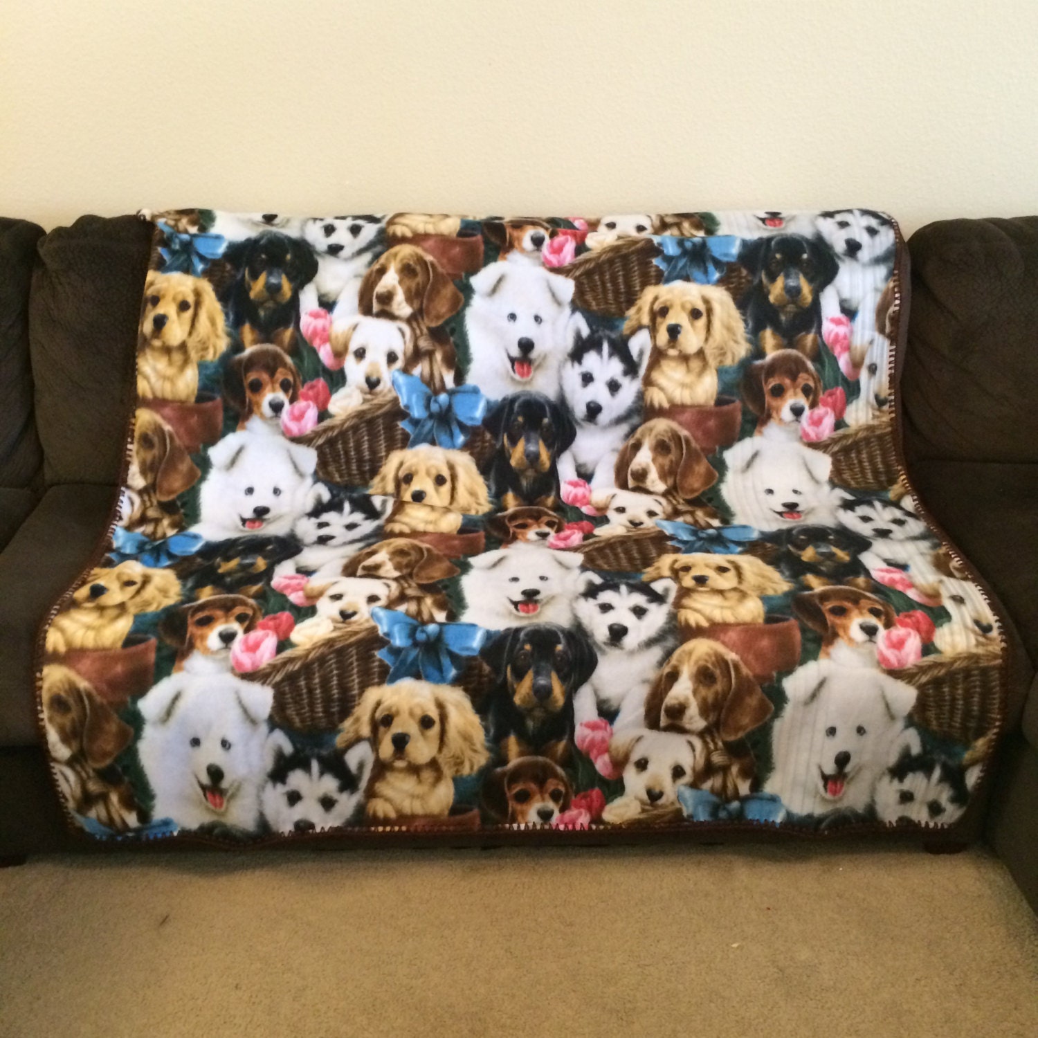 Handmade Soft Fleece Blanket in Dog Theme with by SharonsCrafties