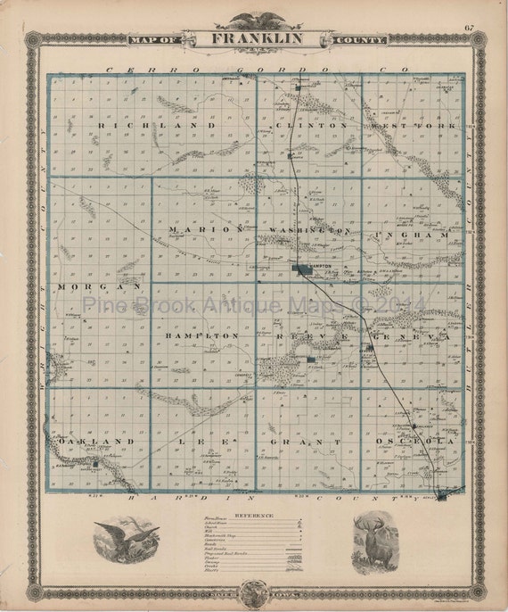 Franklin Bremer County Iowa Map Antique by PineBrookAntiqueMaps