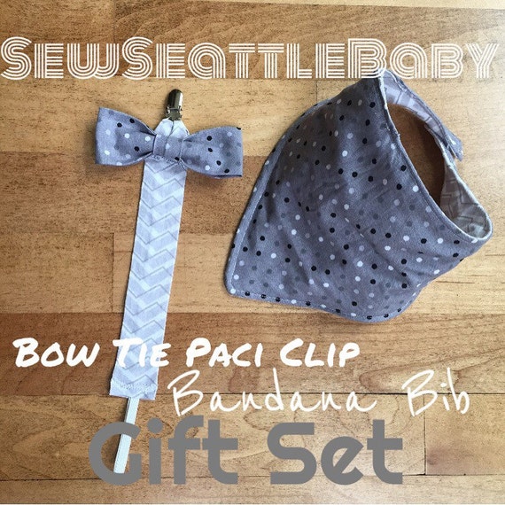 Bandana Bib and Bow tie Pacifier Clip gift set by SewSeattleBaby