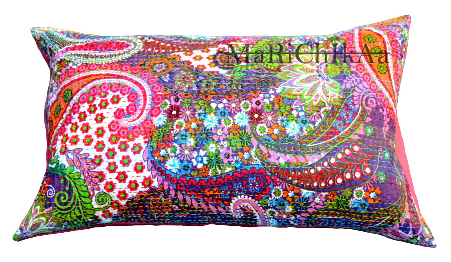 Standard Size Paisley Print Kantha Pillow Sham by Marichikaa