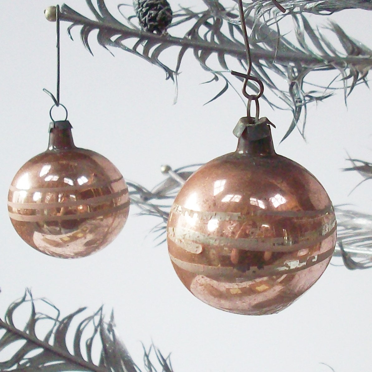 antique mercury glass feather tree ornament set of 2 by antique mercury glass feather tree ornament set of 2 by