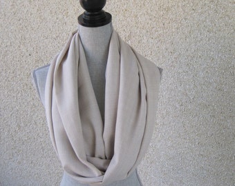 Fabric scarf, Infinity scarf, tube scarf, eternity scarf, loop scarf, checked scarf, Unisex scarf, beige scarf, neutral scarf, classic scarf