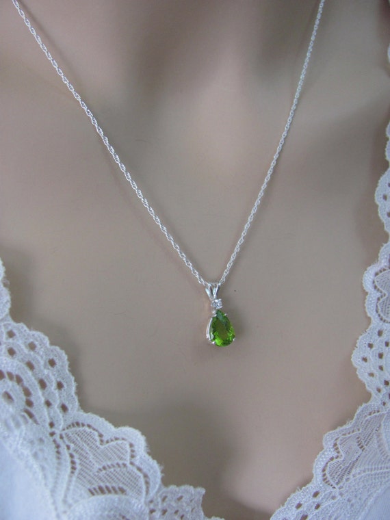 Peridot Accent Necklace 9x6mm Peridot Pear Gemstone August