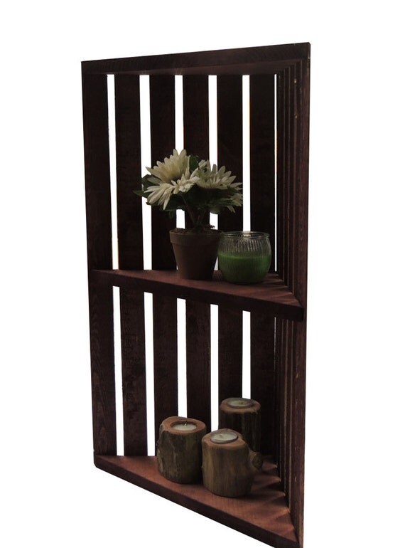 Rustic Wooden Crate Corner Shelf Dyed Brown