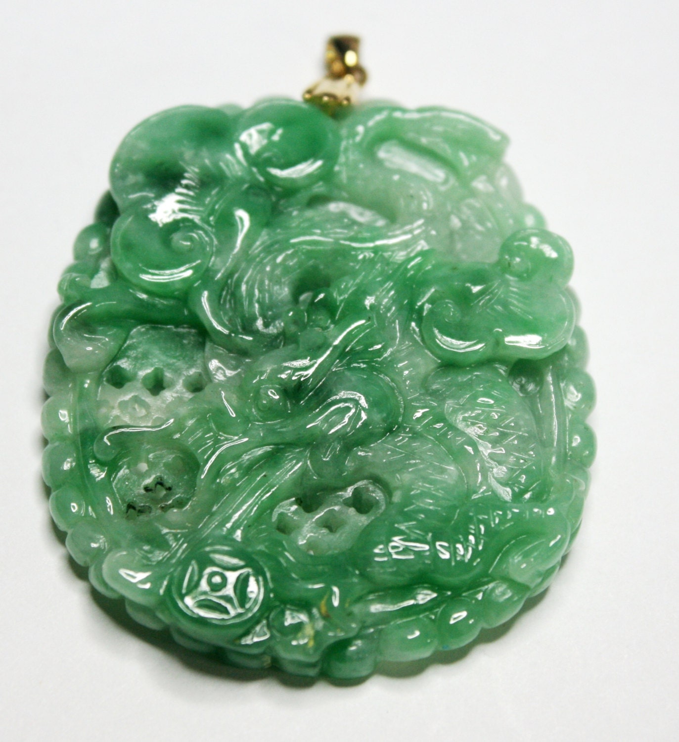 Vintage Large All Natural Green Jadeite Jade Old Hand Carved