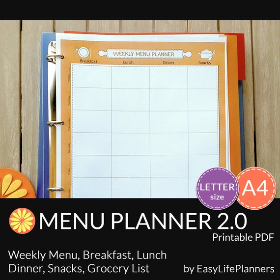 weekly meal planner printable pdf a4 letter by