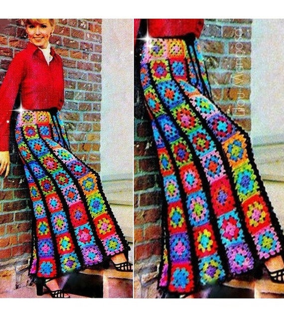 Crochet Pattern Vintage 70s Granny Squares Long Maxi