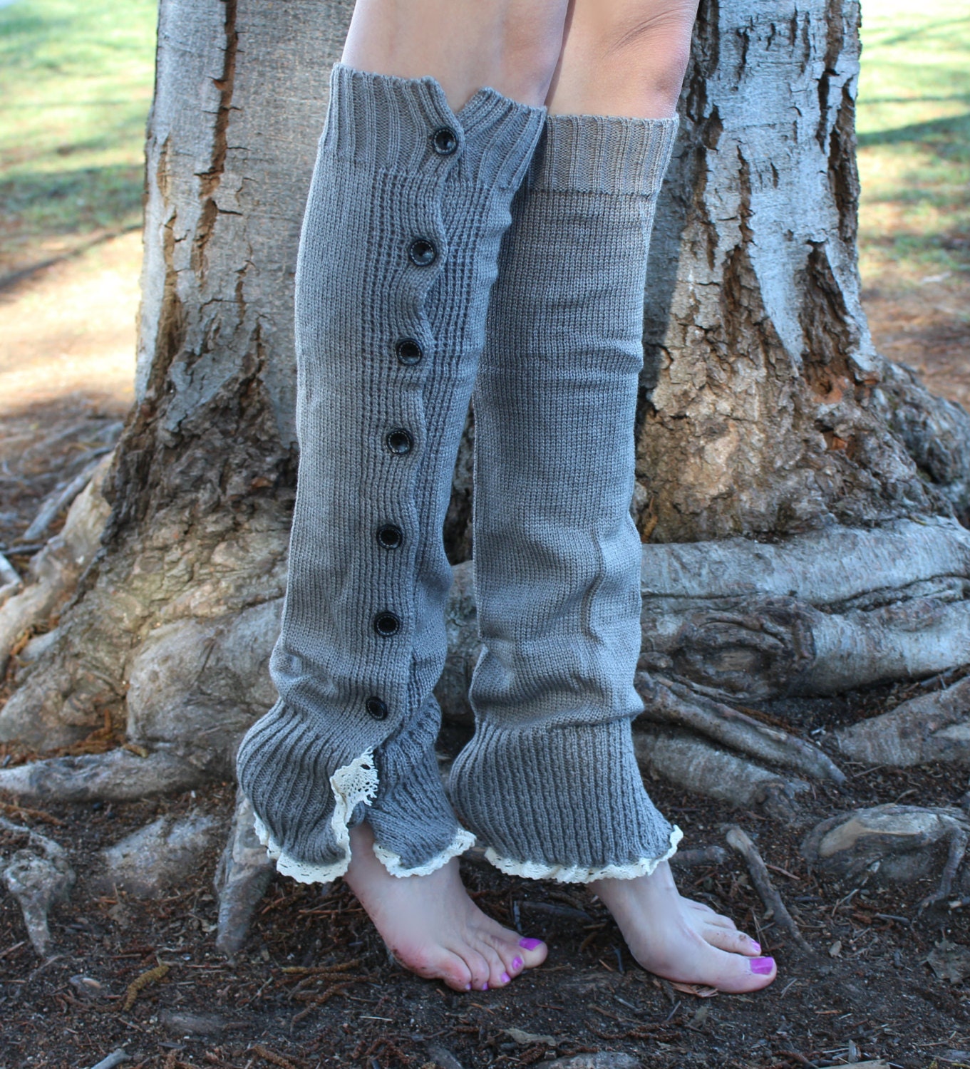 Leg Warmers Knit Boot Socks Heather Gray Off Leg by Liloumariposa