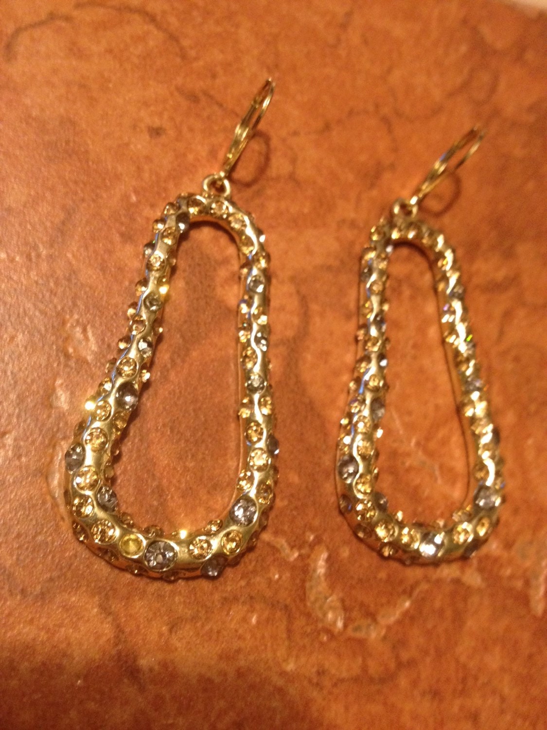 Vintage Gold Dangle Rhinestone Dangle Earrings Jewelry