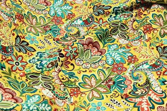 Tissu coton fleuri, fleur colorée en tissu, tissu royal jaune dor,
