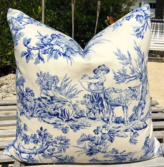 Blue and White Toile Pillow Cover.