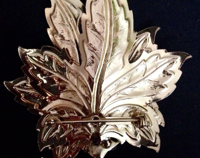 Storewide 25% Off SALE Vintage Enamel Double Maple Leaf Shaped CORO Signed Designer Brooch Featuring Iridescent Brown Textured Design