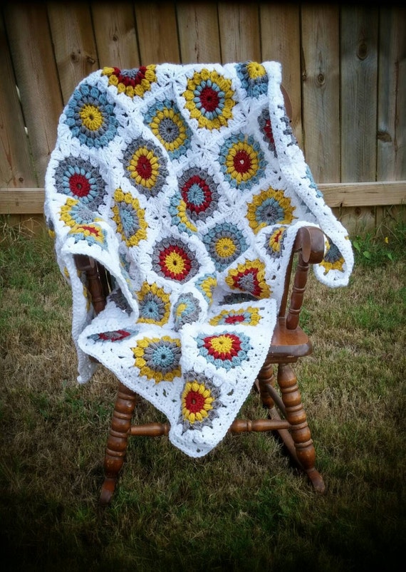 one square crochet color pattern granny Granny Blanket Multicolored Crochet Sunburst Baby Flower Afghan Square