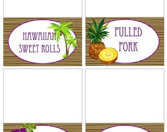 Printable Vintage Hawaiian Luau Food Labels PDF Instant