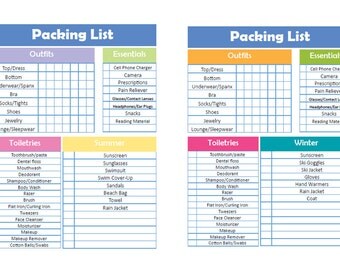 packing list printable for 1 female
